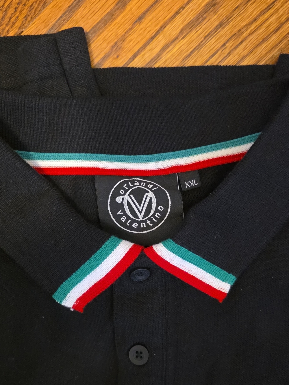 Valentino Orlandi Mens Polo Shirt XXL Black Cotton Tri-Color Trim Designer NWOT - Picture 2 of 5